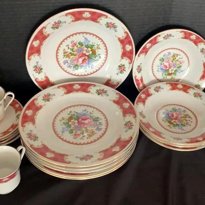 Floral China Dinnerware Set with Gold-Tone Trim