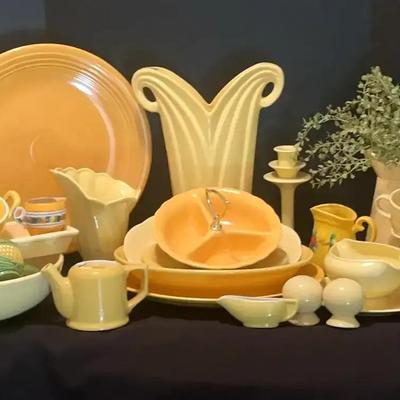 Sunny Yellow Pottery & China Collection Featuring Art Deco Style Vase, Fiesta & Hall