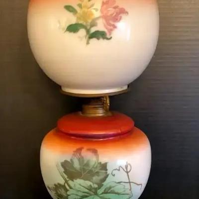 Vintage Hand-Painted Hurricane Lamp with Brass-Tone Base
