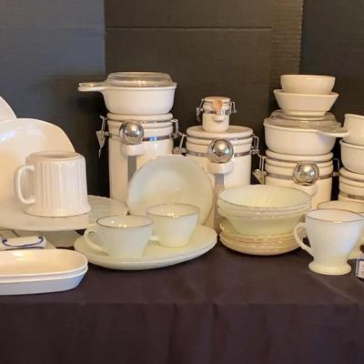 White Kitchen & Serving Collection Featuring Anchor Hocking, Pyrex & Ceramic Canisters