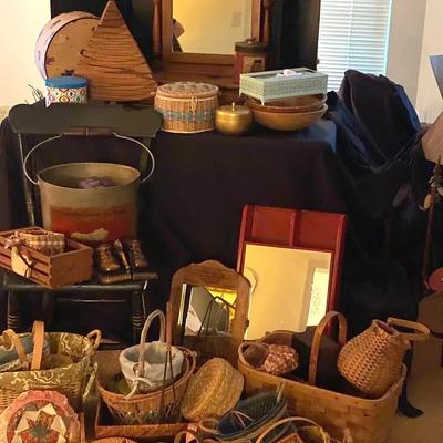 Vintage Basket Collection with Sewing Basket, Mirrors & Wooden Décor