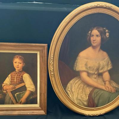 Pair of Vintage Portrait Prints in Wooden Frames