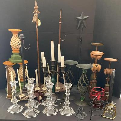 Collection of Candleholders & Metal Floor Stands Featuring 2.5"–16" Candlesticks