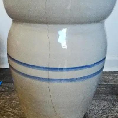 13" Stoneware Butter Churn with Blue Bands