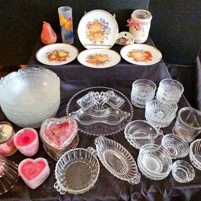 Fruit Plates, Clear Glass Bowls, Candles & Decorative Pieces