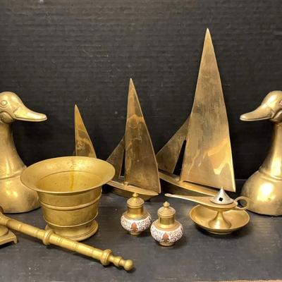 Bronze Decorative Bookends, Incense Burner, Mortar And Pestle And Salt And Pepper Shakers