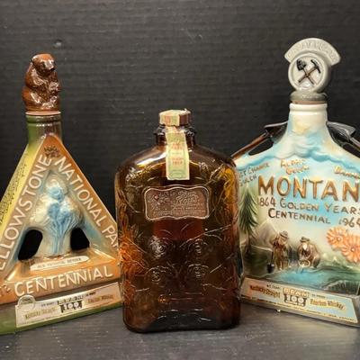 Vintage Bourbon Whiskey Bottles Featuring Beloved Montana Landmarks