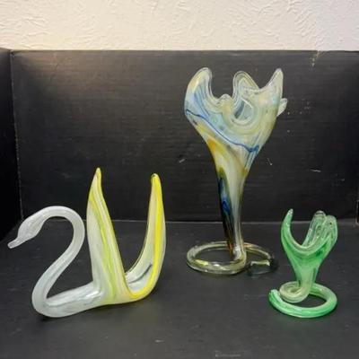 Lot Of 3 Vintage Murano Glass Decorative Art Objects/Vases
