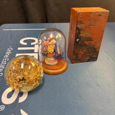 Japanese Box, Mexican Folk Art Figurine & Unique Pyrite Globe