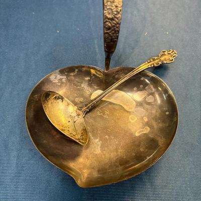 Sterling Silver Mayonnaise Ladle & Towle Contessina Silver-Plated Heart-Shaped Dish
