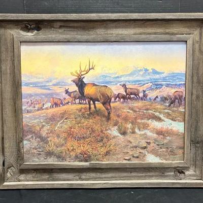 Canvas Reproduction ‘Elk In Lake McDonald’ Painting By C.M. Russell 26”x32”