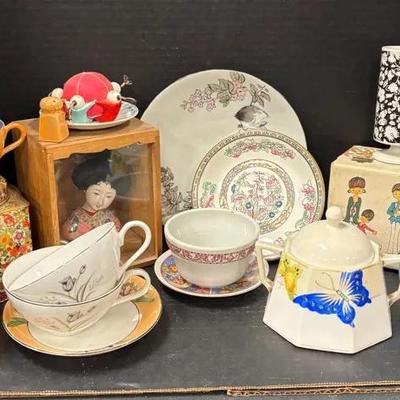 Eastern Inspired Lot Of China, Glassware, Music Box And Figurines