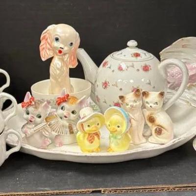 Playful Pink Glassware From Japan, China And USA featuring Homer Laughlin Platter/Adorable Shakers