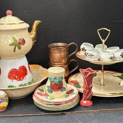 Apple Dishware And Copper Cups Featuring Franciscan Tiered Serving Plate