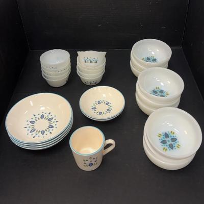 Vintage Anchor Hocking Fire King Swiss Chalet Bowls & Ramekins With Matching USA Made Pottery