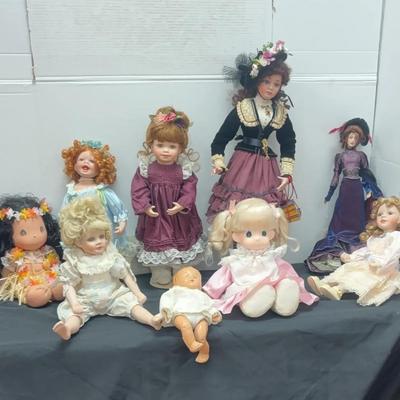 9 Vintage Dolls, Including Jan McClean Designs, Precious Moments, Sandy Freeman, The Franklin Mint