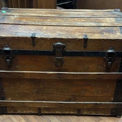 Antique Wooden Chest W/ Wheels