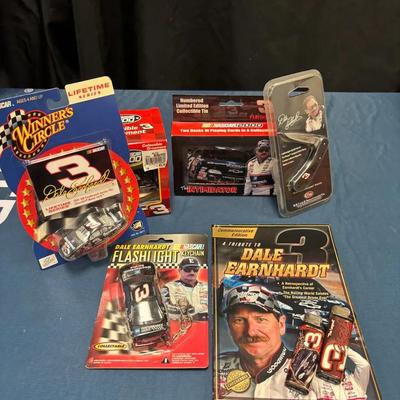 Dale Earnhardt NASCAR Collectible Trinkets (Ornament, 1:64 Car, Flashlight, Playing Cards, Knife)