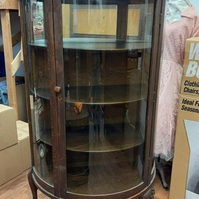 Antique Domed Single Door Curio Cabinet W/ Wooden Wheels