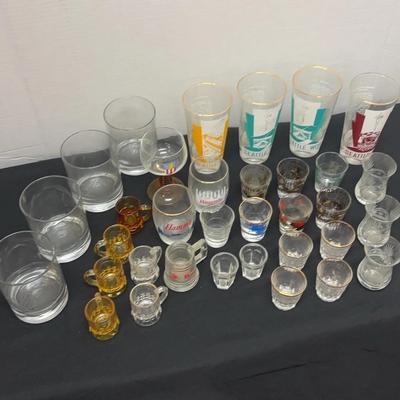 Vintage Glassware - Montana Shot Glasses, Seattle World’s Fair, Hamm’s, Etched Clipper Ship Lowballs
