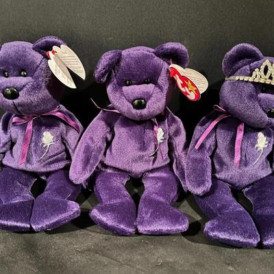 Set of 3 Princess Beanie Babies – Includes Crown Version (Detached Hang Tag)