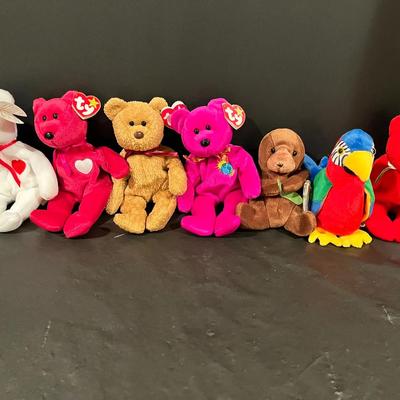 Beanie Babies Lot – Valentino, Valentina, Curly, Millennium, Seaweed, Jabber & Osito