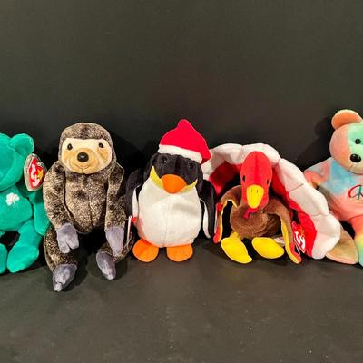 Beanie Baby Bundle – Erin, Slowpoke, Zero, Gobbles & Peace