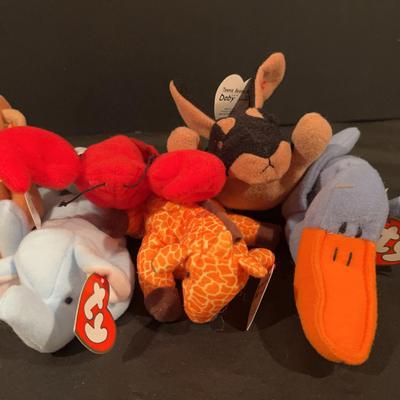 Teenie Beanie Babies Lot – Bongo, Peanut, Pinchers, Twigs, Doby & Scoop