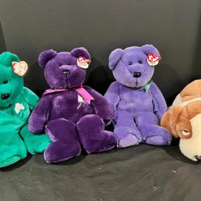 Large (13-inch) Beanie Baby Lot - Princess, Employee, Erin and Tracker