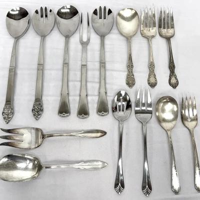 14-pcs Vintage Serving Utensils – Silverplate & Stainless Steel Assortment, Various Pattern
