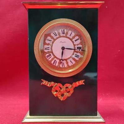 Angelus Electronic Swiss Table Clock – Green Marble & Gold Accents