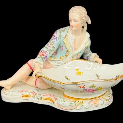 Antique Dresden / Meissen Porcelain Sweetmeats Male Figural Bowl