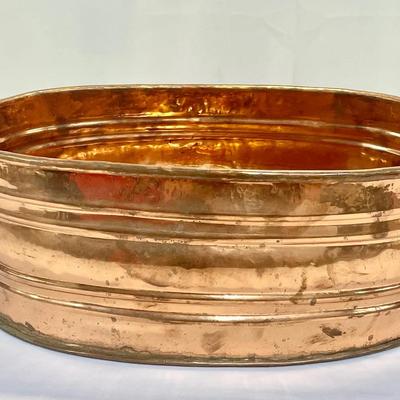 Vintage Copper Planter with Brass Handles – Oval, Handcrafted Look