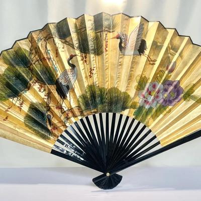 Vintage Large Hand-Painted Decorative Folding Fan 
