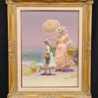 Vintage Verduga Framed Beach Scene Painting