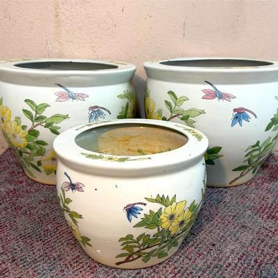 Hand-Painted Ceramic Planters – Floral & Dragonfly Design