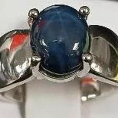 Blue Sapphire & Sterling Ring Size 6.5