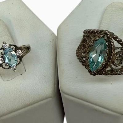 Pair of Sterling and Blue Topaz Rings (sz 5)
