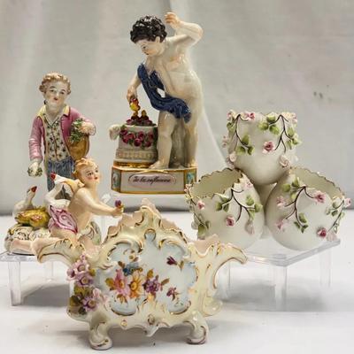 Collection of Four Rococo-Style Portuguese Porcelain Figures and Decorative Wares