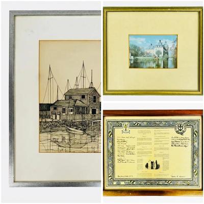 Framed Charter, Etching And Photograph 