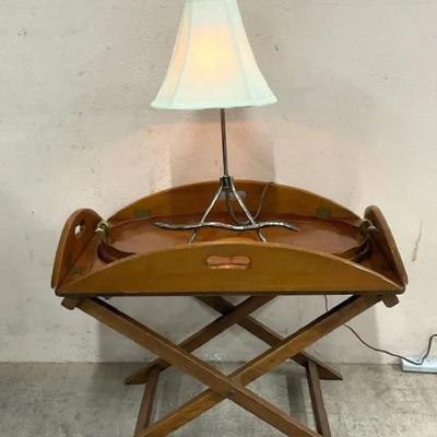 Vintage Butler Tray, Serving Tray, & Iron Lamp