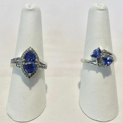 Pair Of Sterling Silver Gemstone Rings By JS (Sz 7 & 8)
