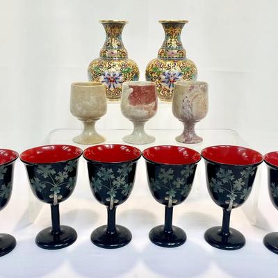 Global Miniature Goblet & Vase Collection – Onyx, Japanese Lacquerware, and Chinese Cloisonné