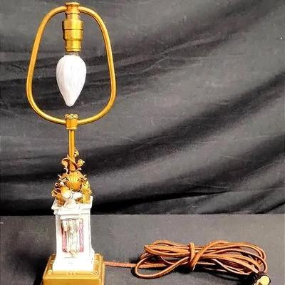 Meissen-Style Porcelain Pedestal Table Lamp w/ Gilt Accents – 4" x 13.5" Vintage