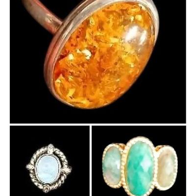 Sterling Rings w Gemstones Sizes 6-7 and 11