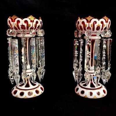 Antique Cranberry Glass Mantle Lusters