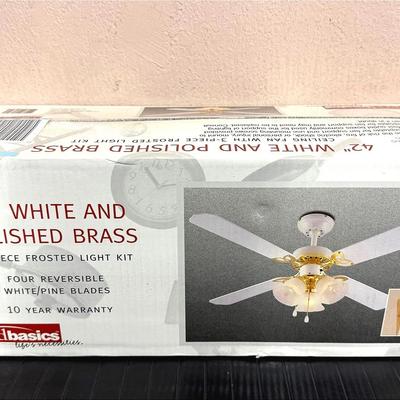 42” TrendBasics White & Polished Brass Ceiling Fan (with 3-Light Frosted Kit)