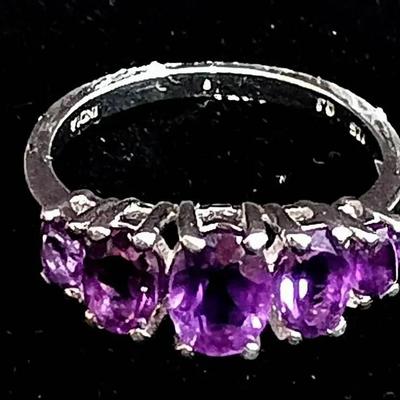 925 Sterling Silver Amethyst Ring & Earrings Set