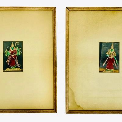 Pair Of Miniature Tanjore Style, Hindu Deities Paintings — “Lord Shiva & Goddess Parvati”
