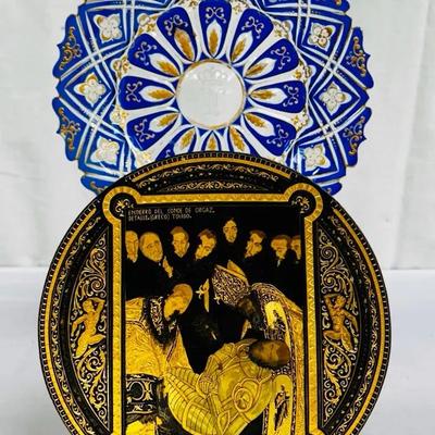 El Grecos 18k-22k Overlay Plate + Royal Blue Glass Plate! 
